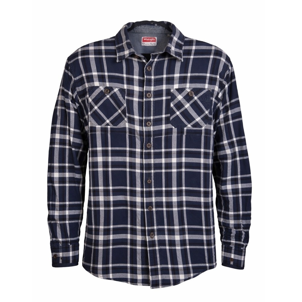 Wrangler Flannel Shirt Mens L Blue Plaid Long Sleeve Western Ranch Workwear